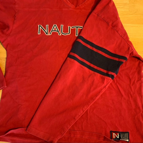 NauticaXL EMBROIDERED Spellout Red L/S Shirt - Picture 6 of 8